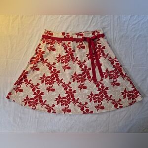 Lemin Grass Studio Floral Red Tan White Women's A-line Short Skirt Size 14